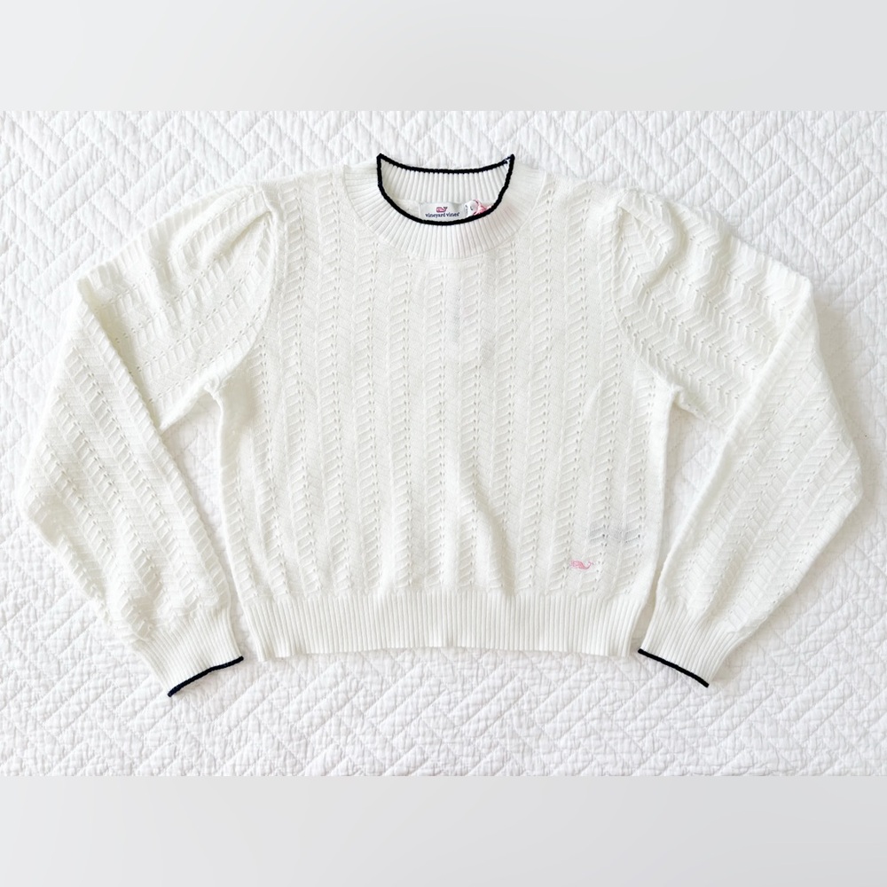 Vineyard Vines Novelty Stitch Puff Sleeve crew sweater